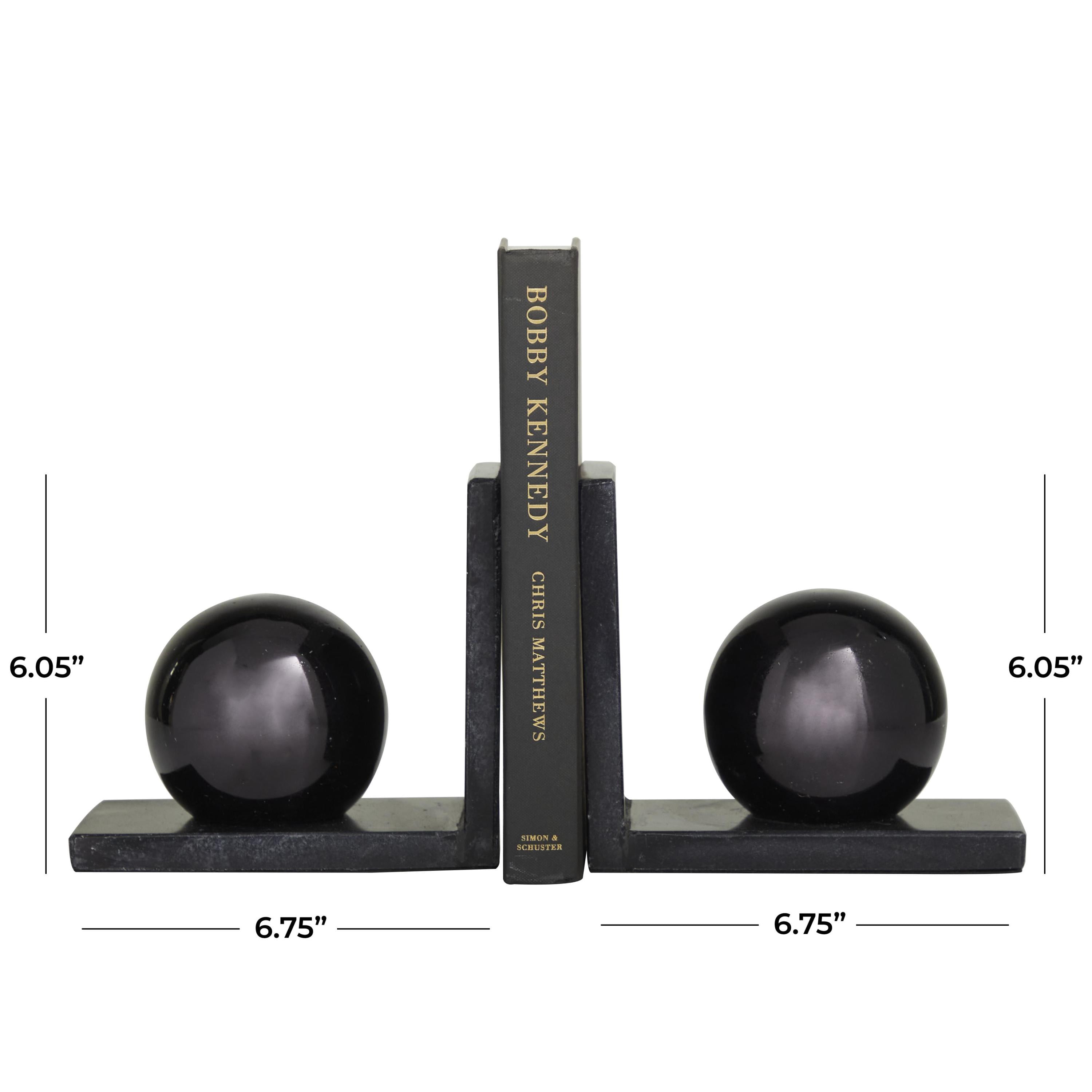 CosmoLiving by Cosmopolitan 7" Orb 7 lbs Black Marble Bookends (Set of 2)