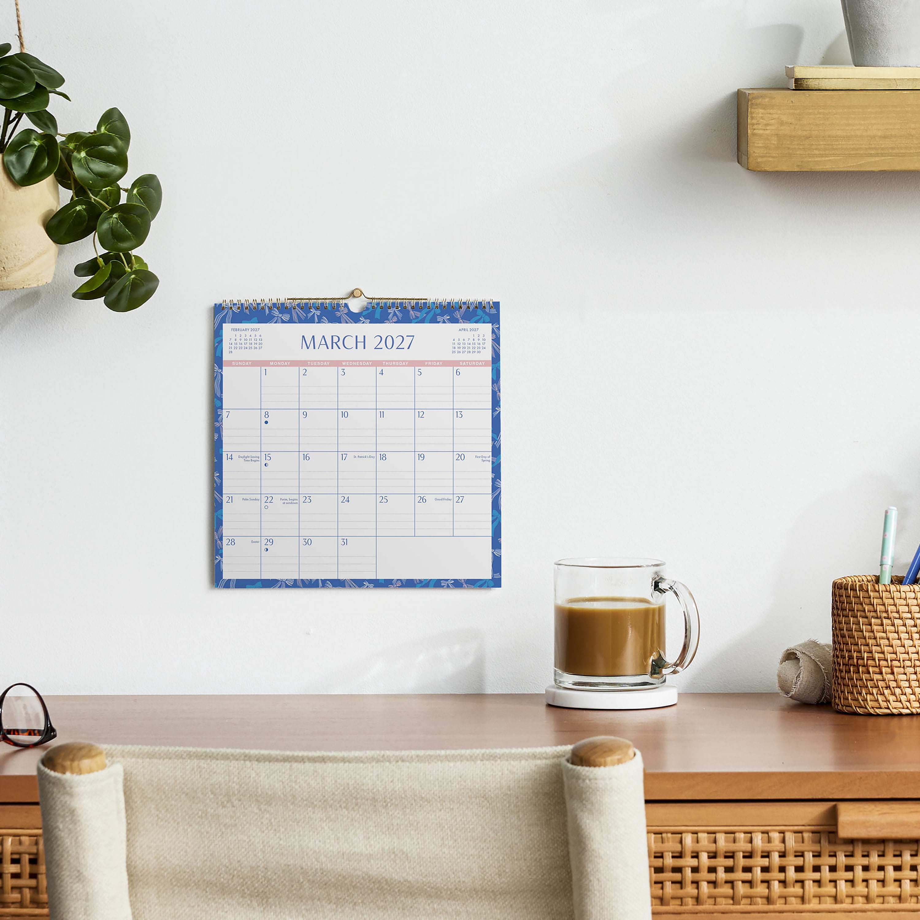 2027 Pen+Gear Mini Spiral Bows Calendar 7x7 January-December Gridded