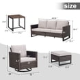 thumbnail image 3 of Opohoro 6 Piece Patio Furniture Set, Outdoor Sectional Conversation Set with Swivel Rocking Chairs, Sofa, Coffee Table & Ottomans, Brown Wicker with Beige Cushions, 3 of 14