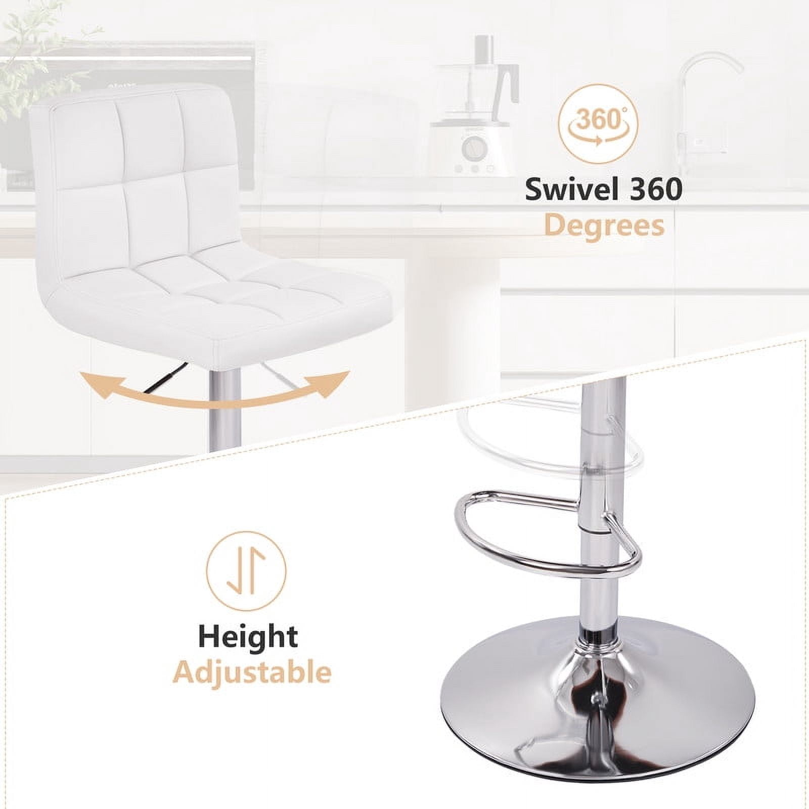 Hawsaiy Modern Adjustable Swivel Bar Stools Set of 2, PU Leather Bar Chairs with Footrest, White