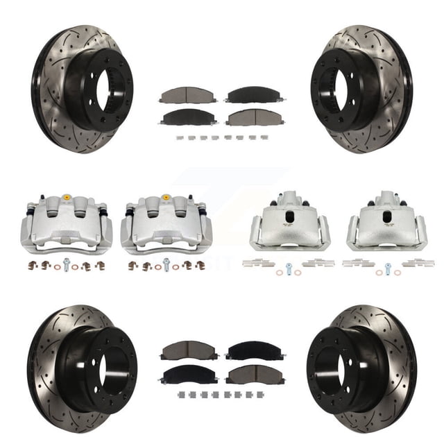 Transit Auto Front Rear Disc Brake Coated Caliper Drilled Slotted Rotors and Ceramic Pads Kit (10Pc) for Car 2012 Ram 1500 with 8 Lug Wheels KCD-100385C