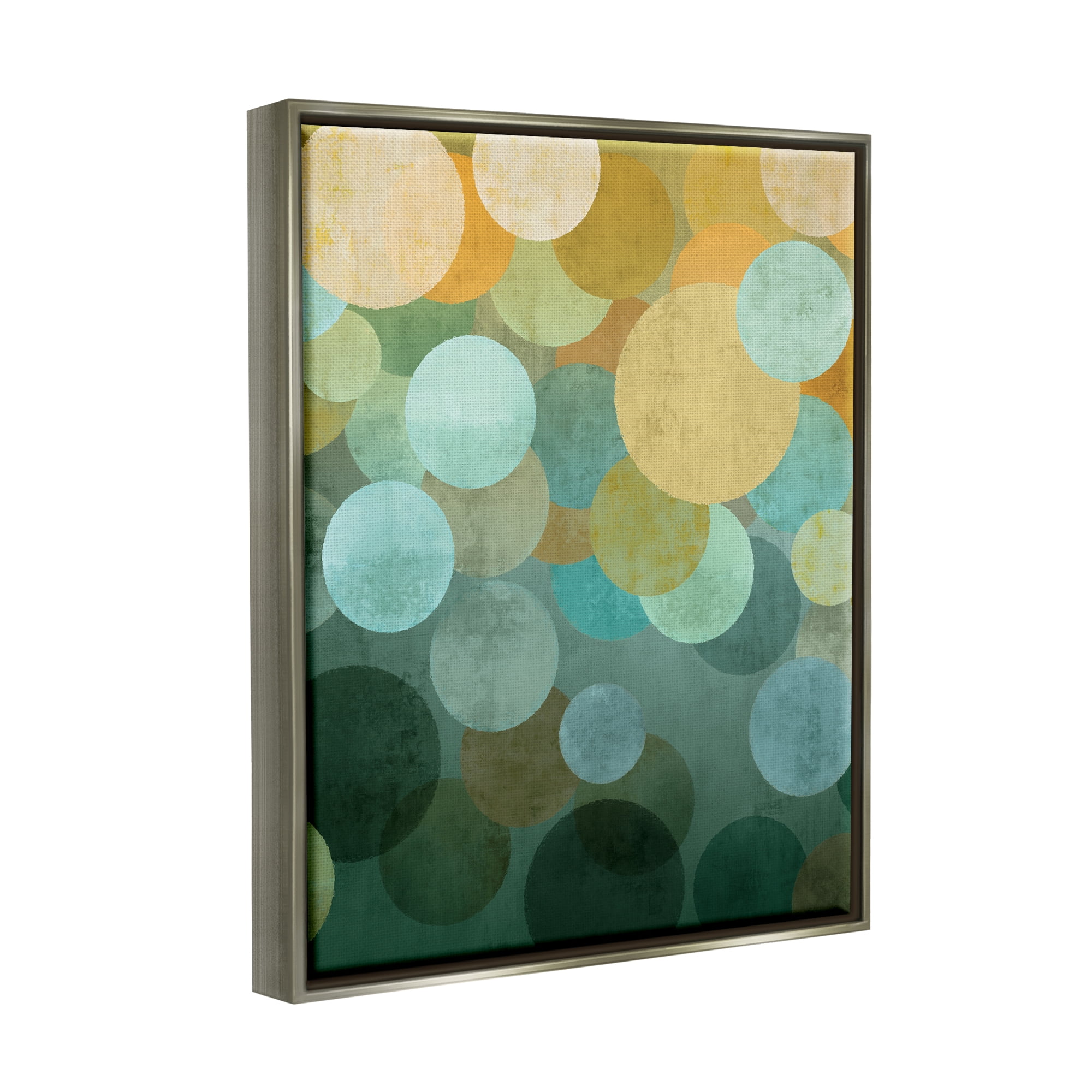 Stupell Industries Green Ombre Circles Pattern Abstract Painting Gray Floater Framed Art Print Wall Art, 17 x 21