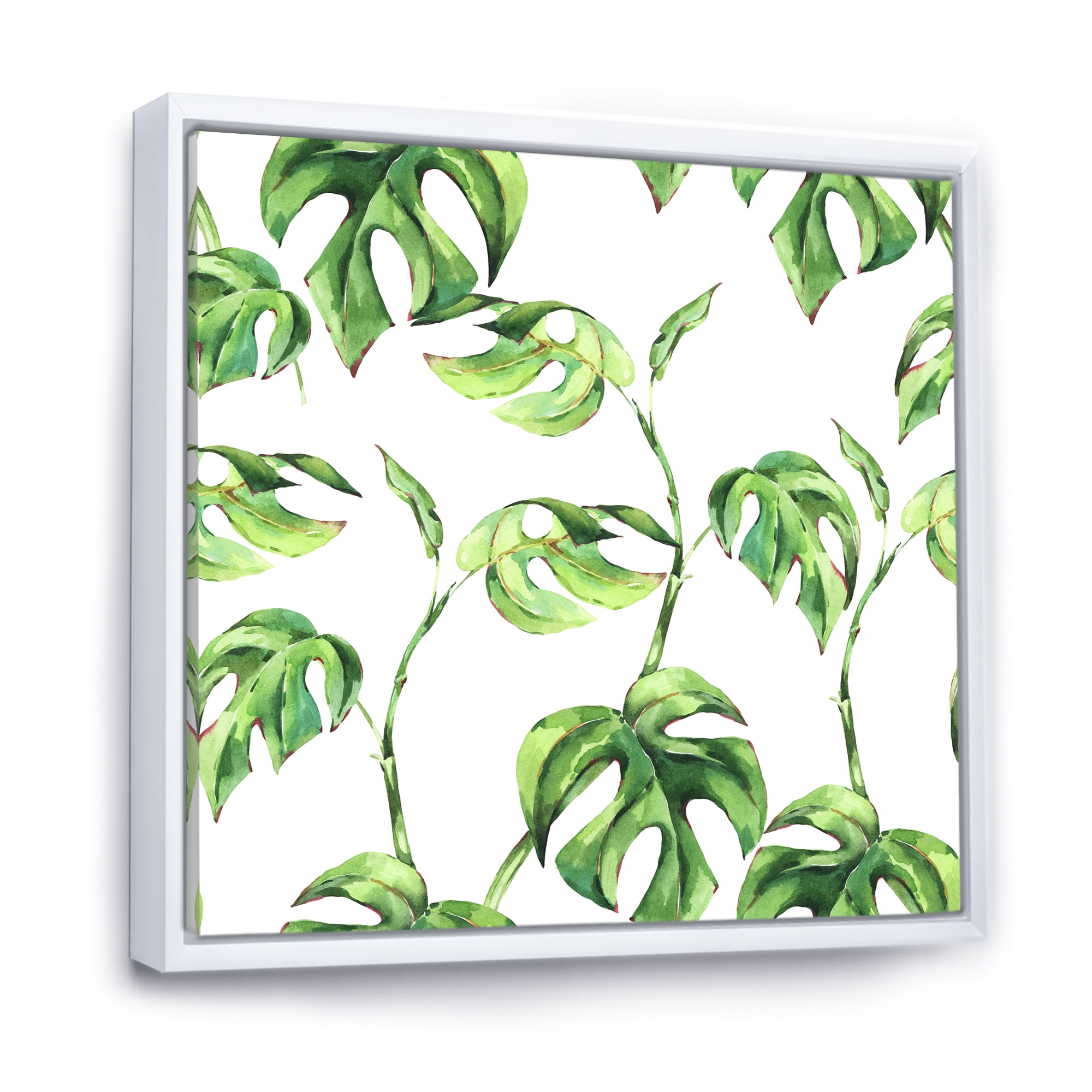 Designart 'Ancient Floral Tropical Leaves II' Tropical Framed Canvas Wall Art Print