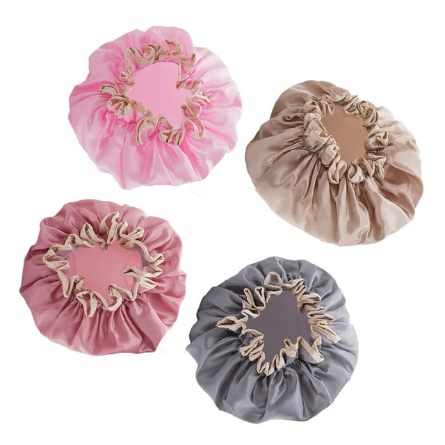 OULII 4Pack Reusable Hair Cap Waterproof Bathing Shower Caps for Women in Pink