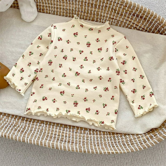 XIMIN Chandails en Coton à Pois pour Bébé Fille Manches à Volants Manches Longues Col Roulé Décontracté Automne Hiver Tenues d'Anniversaire