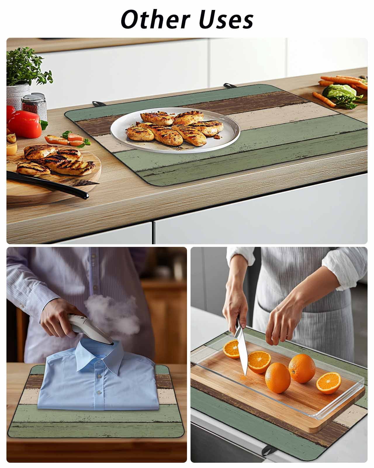 Stove Top Covers for Electric Stove, Green Brown Glass Stovetop Cover Protector, Country Wood Grain Abstract Stripe Induction Cooktop Protector Oven Mat for Kitchen Countertop 24"x21"
