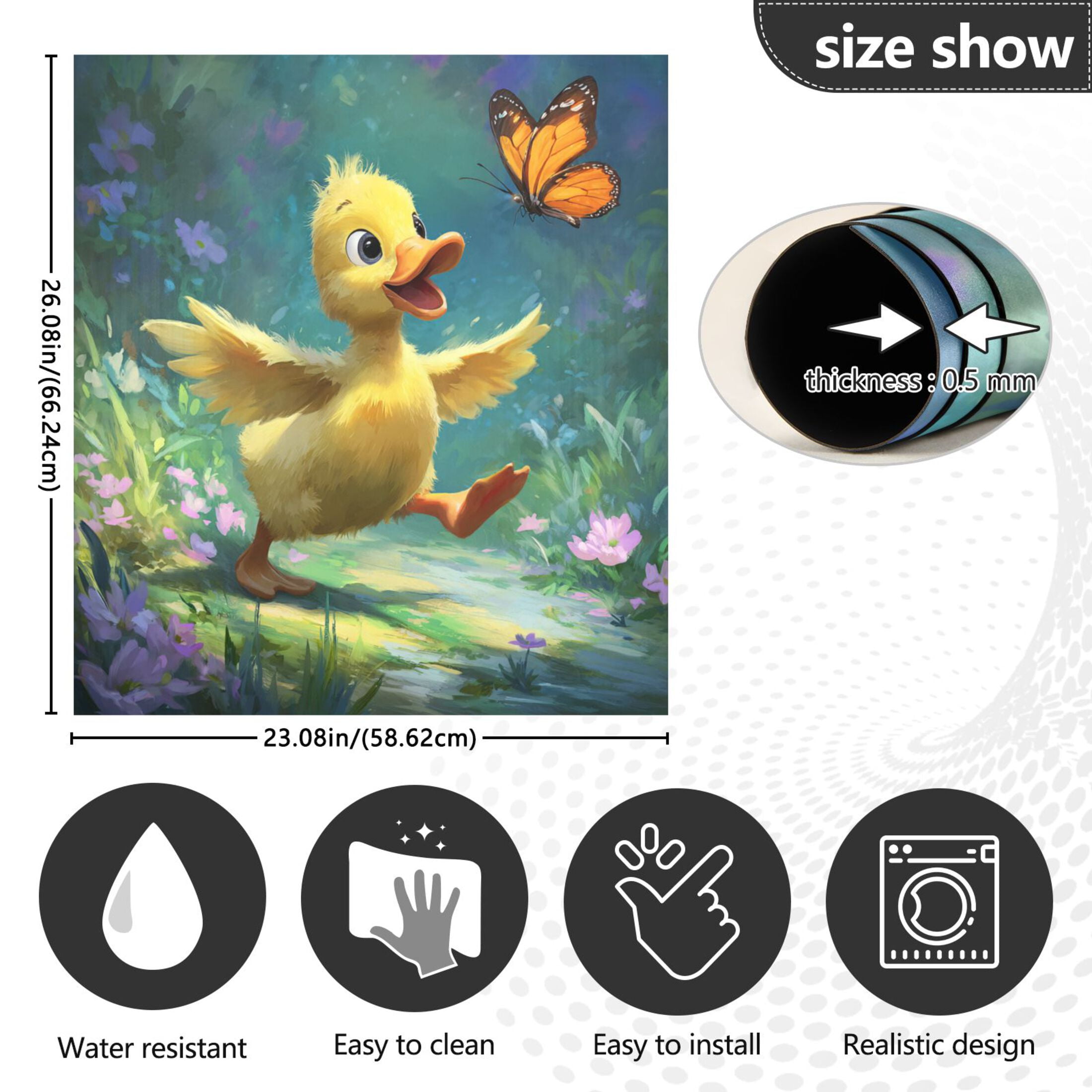 Dishwasher Magnetic Refrigerator Magnet Cover Sticker Home Decorative 23"x26" Yellow Duck and Butterfly