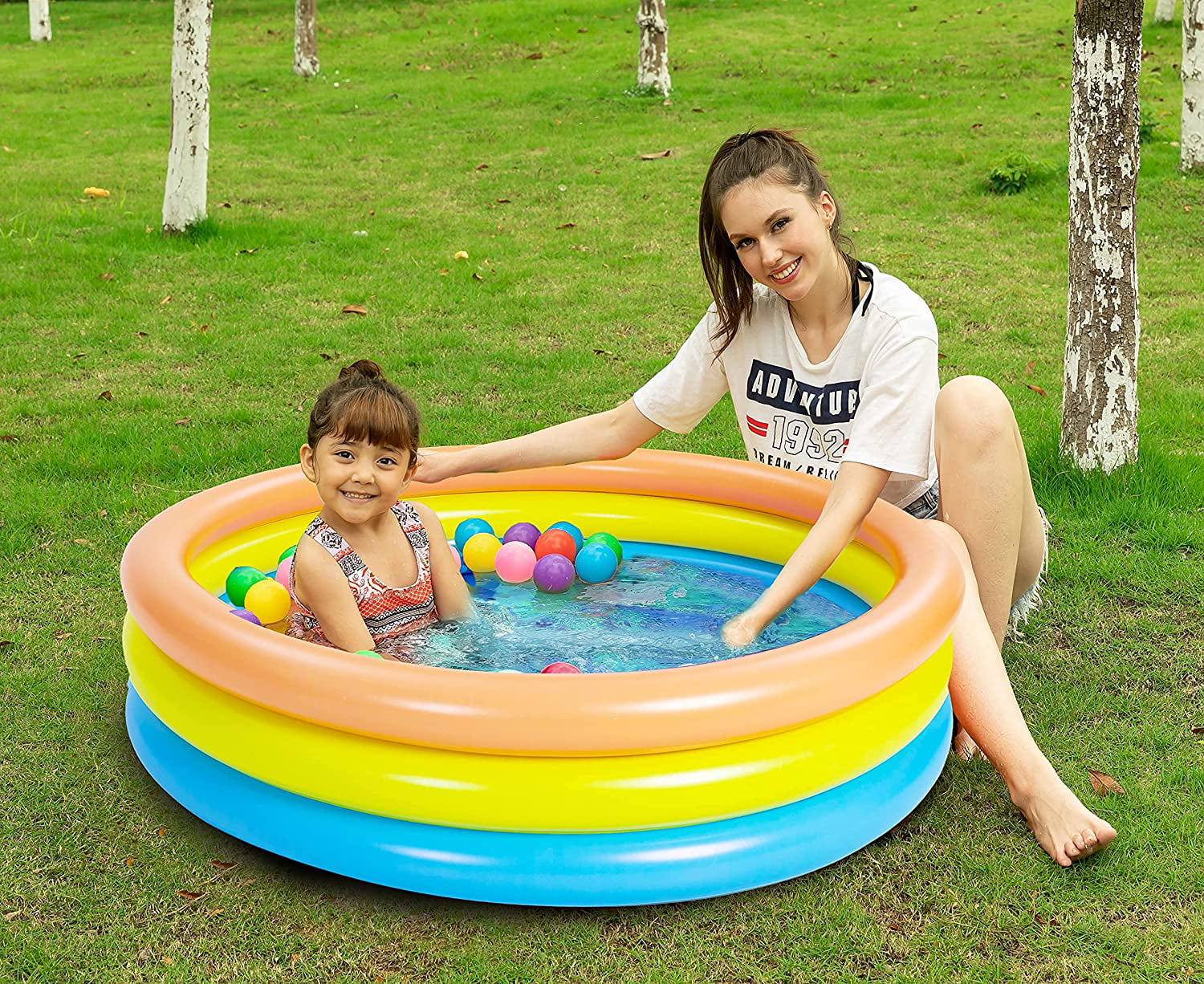 Rainbow Swimming Pool for Kids Toddler Summer Fun Indoor&Outdoor Water Pool Baby Pool Pit Baby Swimming Pool for Ages 3+ 2 Pack 45’’ Inflatable Kiddie Pool 