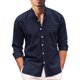 thumbnail image 1 of Camisas Para Hombre Manga Larga Camiseta de manga larga con cuello de algodón y lino de color sólido informal a la moda de primavera y verano para hombre (Navy, M), 1 of 4