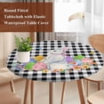 thumbnail image 4 of Bunny Easter Round Tablecloth, Fitted Table Cover with Elastic for 36"-44" Round Tables, Colorful Eggs Black White Checkered Table Cloth Outdoor Indoor Dinning Party Waterproof Tablecloths, 4 of 7