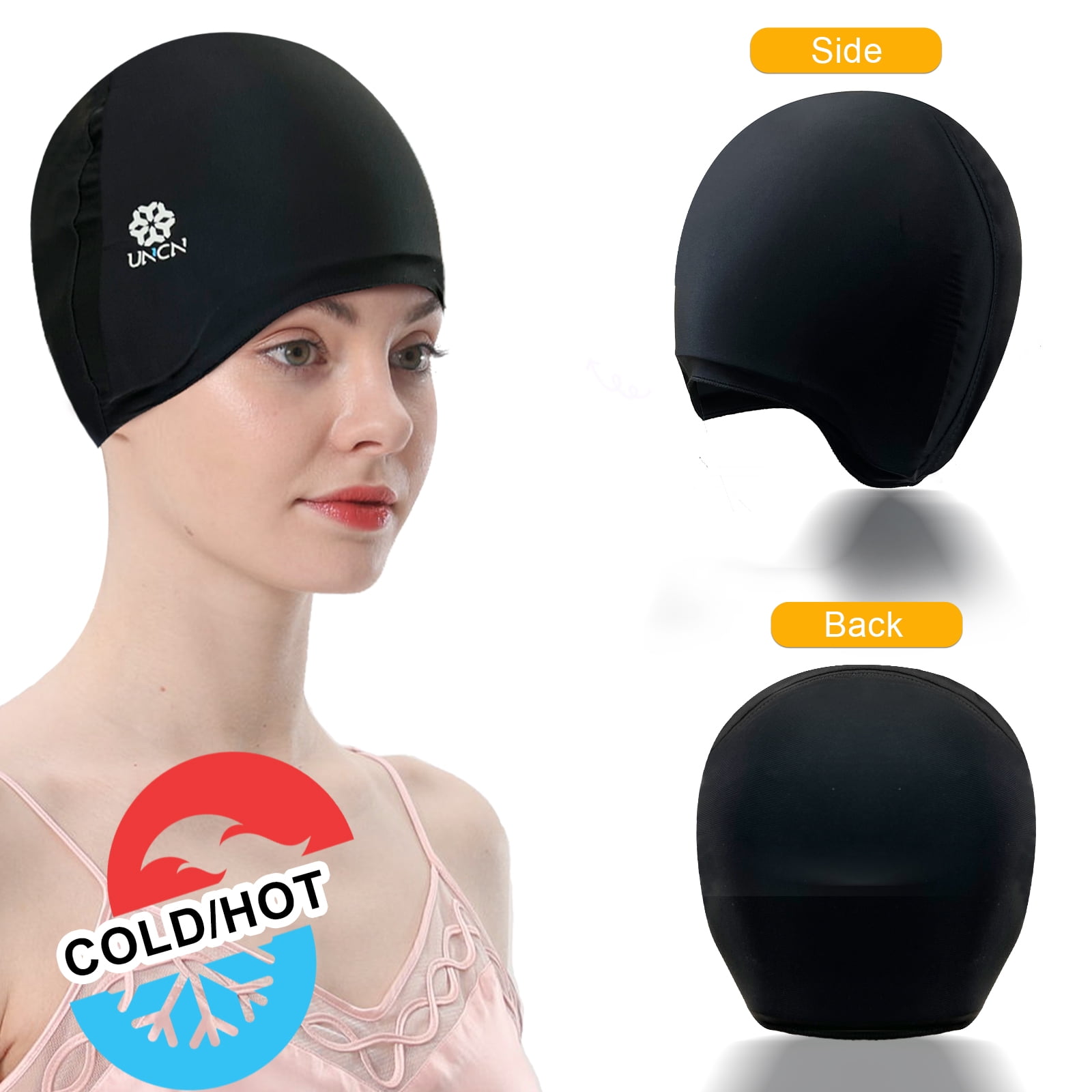 Uncn Full Head Relief Hat - Soothing Ice Wrap with Cooling Cap pack & Cold Compress Pad, One Size, Black
