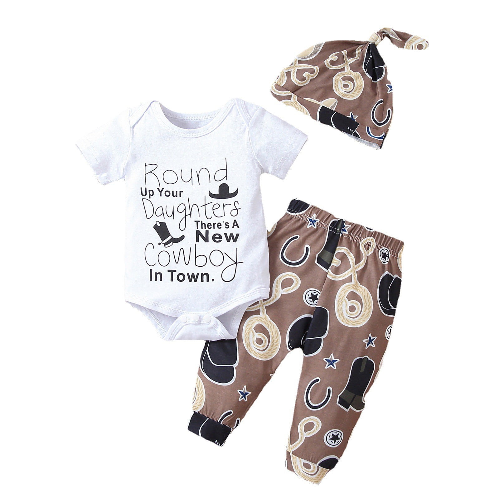 Baby Western Newborn Baby Boys Outfits 6M 9M 12M 18M 24M Cow Print