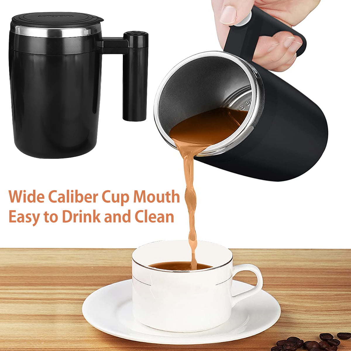 Self Stirring Coffee Mug,KittBaby Rechargeable Stainless Steel Automatic  Magnetic mixing cup for Coffee Tea Milk Cocoa,13oz black Electric mixer Mug  Best Gift