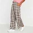 thumbnail image 5 of VEKDONE Womens Plaid Wide Leg Palazzo Pants Casual Baggy Barrel Pants Trendy Elastic High Waist Comfy Straight Trousers with Pockets Khaki M, 5 of 6