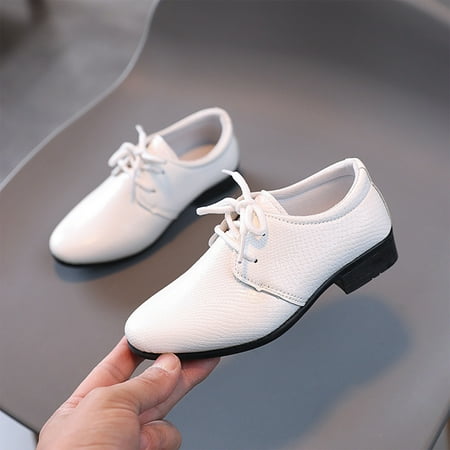 

Foraging dimple Boys Leather Shoes Children s Middle School Students Black Performance Shoes White