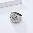 thumbnail image 4 of HIJONES Men's Stainless Steel Square Boss Letter Micro Pave CZ Statement Ring Lucky Rich Jewellery Silver Size 13, 4 of 6