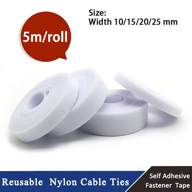 5m/roll Cable Ties Reusable Loop Bundle Self Adhesive White Nylon Strap Organizer Clip Wire Holder Management Fastening Tape width 20mm 10 rolls