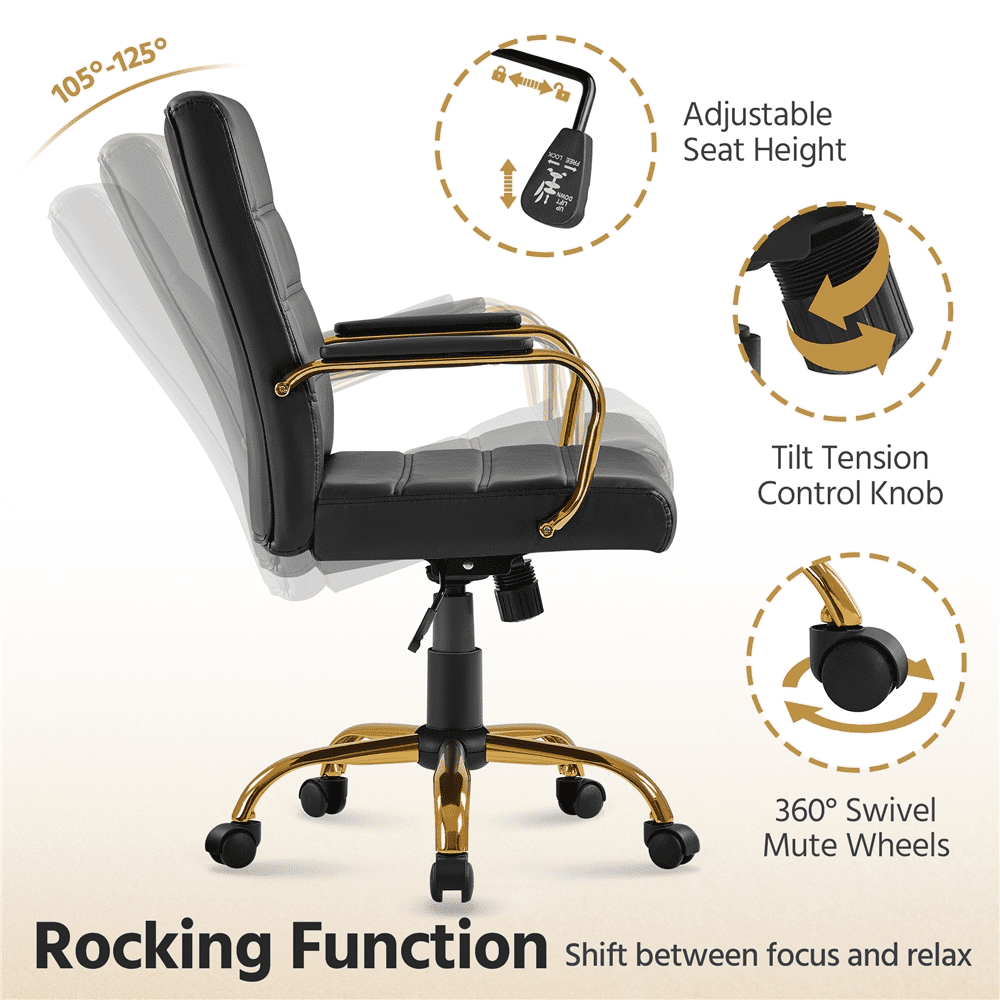 Alden Design PU Leather Office Chair with Height Adjustable Seat, Black