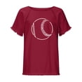 thumbnail image 4 of Wycnly Womens Tops Dressy Casual Summer Crewneck Baseball Print Tees Baseball Print Shirts Loose Soft Cotton Linen Fashion Tassel Pullover Blouses Red l Under $5, 4 of 5