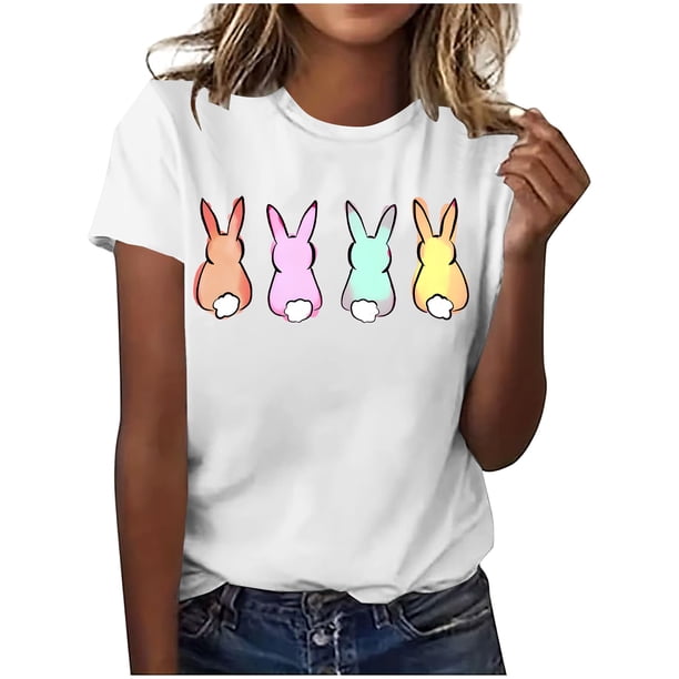 Mujeres Manga Corta de Verano Tops Pascua Impresa Cuello Redondo, Blusa de Moda Casual para la Primavera