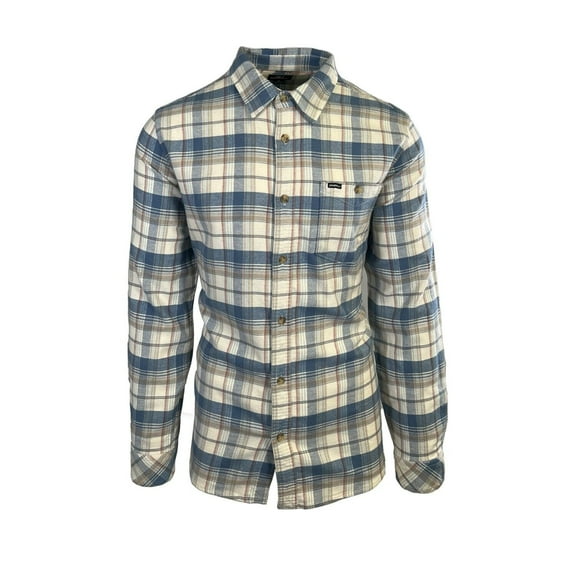 O'Neill Men's Cream Khaki Blue Shirt Redmond Plaid Stretch Flannel L/S (S34)