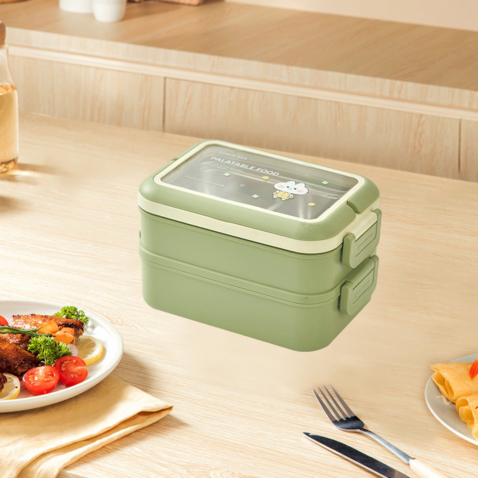 RKSTN Plastic Microwave Lunch Border Student Bento Box Children Sealed Fruit Box Salad Box Work Microwave Lunch Box Chopsticks Dip Container Cute Kids Bento Lunch Box