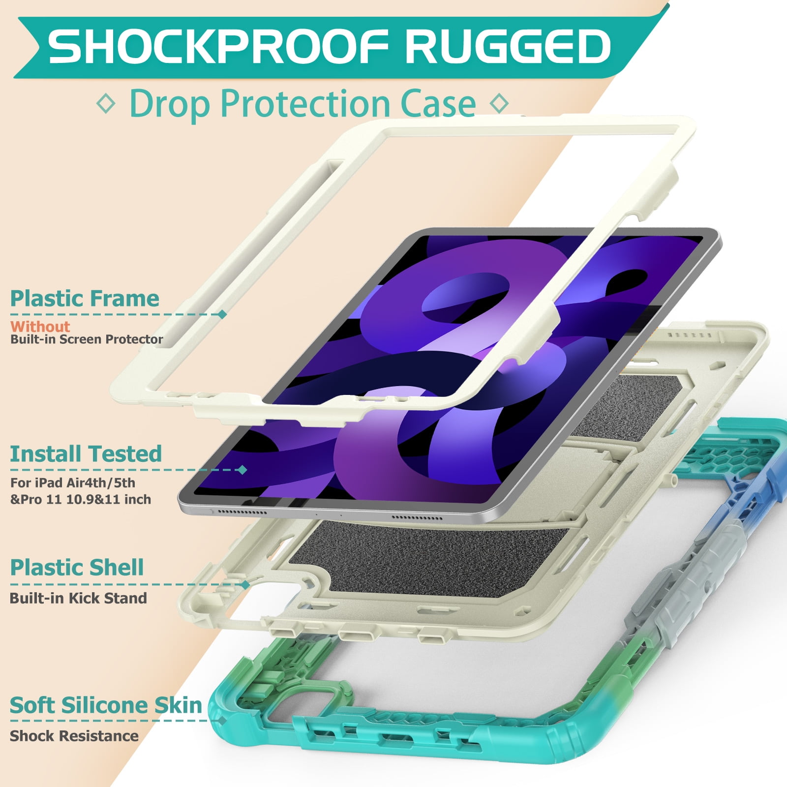 Allytech Shockproof Case for Apple iPad Pro 12.9 Inch 2022/2021/2020/2018(6th/5th/4th/3rd Gen) with Pencil Holder, Rugged Kickstand Shoulder Strap Kids Case with Screen Protector,Colorful Blue