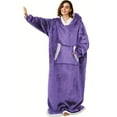 thumbnail image 3 of Women's Plus Size Hooded Robe with Pocket, Oversized Wearable Blanket, Flannel Sherpa Loungewear, Cozy Fleece Robe for Pet Owners, Holds Small Dogs & Cats, 3 of 5