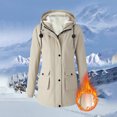 thumbnail image 2 of Women's Plus Size Plush Jacket - Casual Solid Color Hooded with Drawstring, Beige, L, 2 of 6