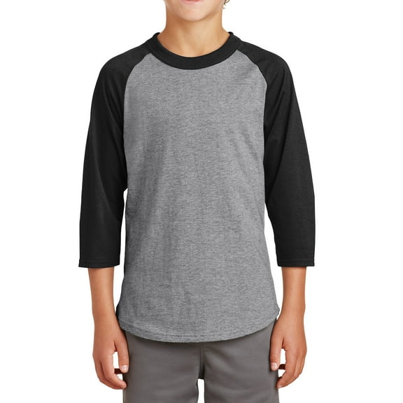 Mafoose Youth 3/4 Sleeves Colorblock Raglan Baseball Soft Jersey Heather Grey/ Black YT200 XS