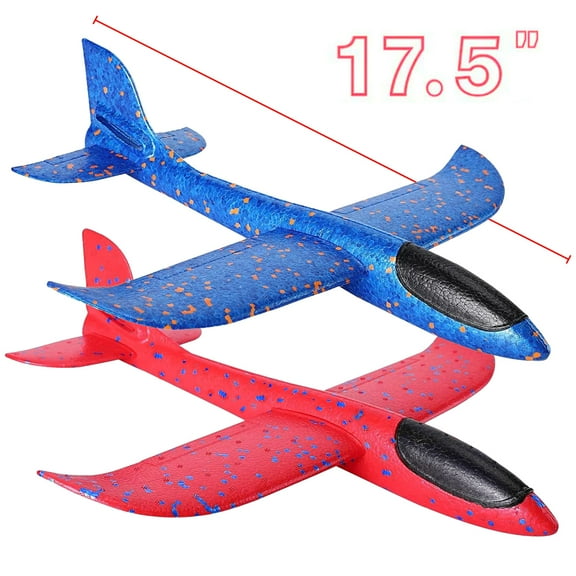 GLUAAE Glider Plane Toys, 17.5" Large Throwing Foam Airplane, Dual Flight Mode Flying Toy, The Best Outdoor Sport Toy Gifts for Kids 2PACK