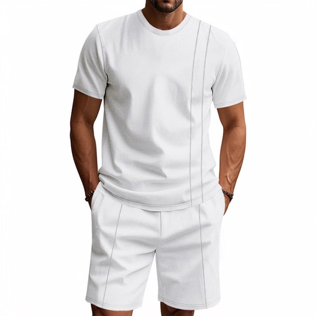 Weiqiqre Men's Short Sets 2 Piece Outfits Button Down Linen Shirts and Short Sets Summer Beach Outfis