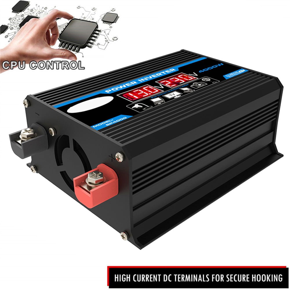 4000W Power Inverter DC 12V to AC 220V Car Sine Wave Converter Dual USB Quick Charge Dual USB Ports Built-in Fuses, Safe Chargin
