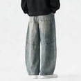 thumbnail image 4 of Aimik Men's Washed Wide Leg Denim Jeans Loose Baggy Straight Trousers Retro Streetwear Pants for Casual Fashion, 4 of 6
