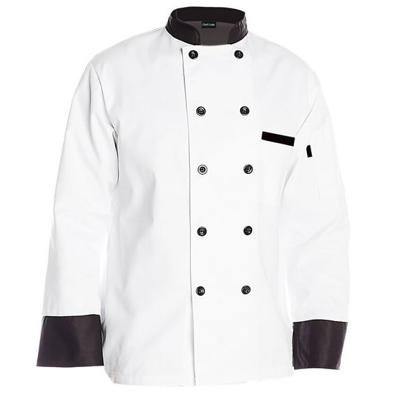 CHEF CODE Executive Chef Coat with Black Trim Unisex, White, XS