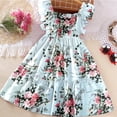 thumbnail image 7 of Floleo Girls' Flying Sleeve Printed Wide Neck Dress A-Line Skirt School Event Dress Party Dress Fashionable and Comfortable Dressing Suitable for ages 4-12(Blue,10-11 Years), 7 of 7