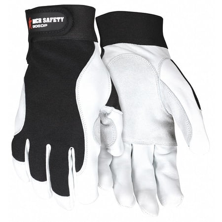 906DP Mechanics Gloves, Goatskin Palm, Nylon, Spandex Back, L, Black/White 906DPL