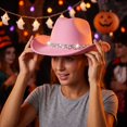 thumbnail image 6 of Women's Western Cowboy Hat Rhinestone Cowboy Cowgirl Hat Glitter Wide Brim Felt Fedora Hats Unisex Rolled up Caps Pink One Size, 6 of 7