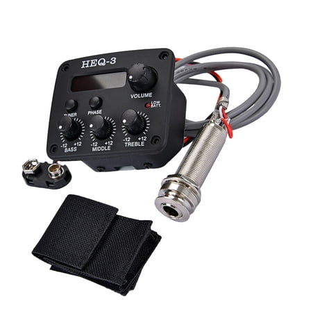 OUNONA Acoustic Guitar Preamp 3 Bands EQ Equalizer Pickup Amplifier Guitarra Preamp Piezo Pickup with LCD Tuner Guitar Parts Accessories (Black)