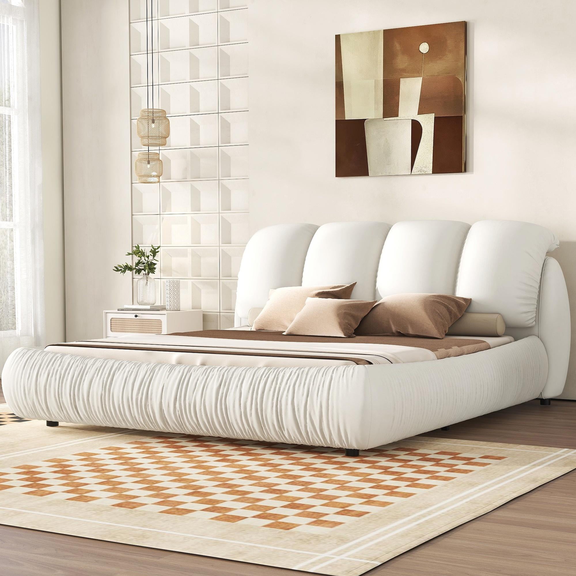 PORKISS King Super Soft Thick Headboard Standard Bed with Oversized Padded Backrest, White