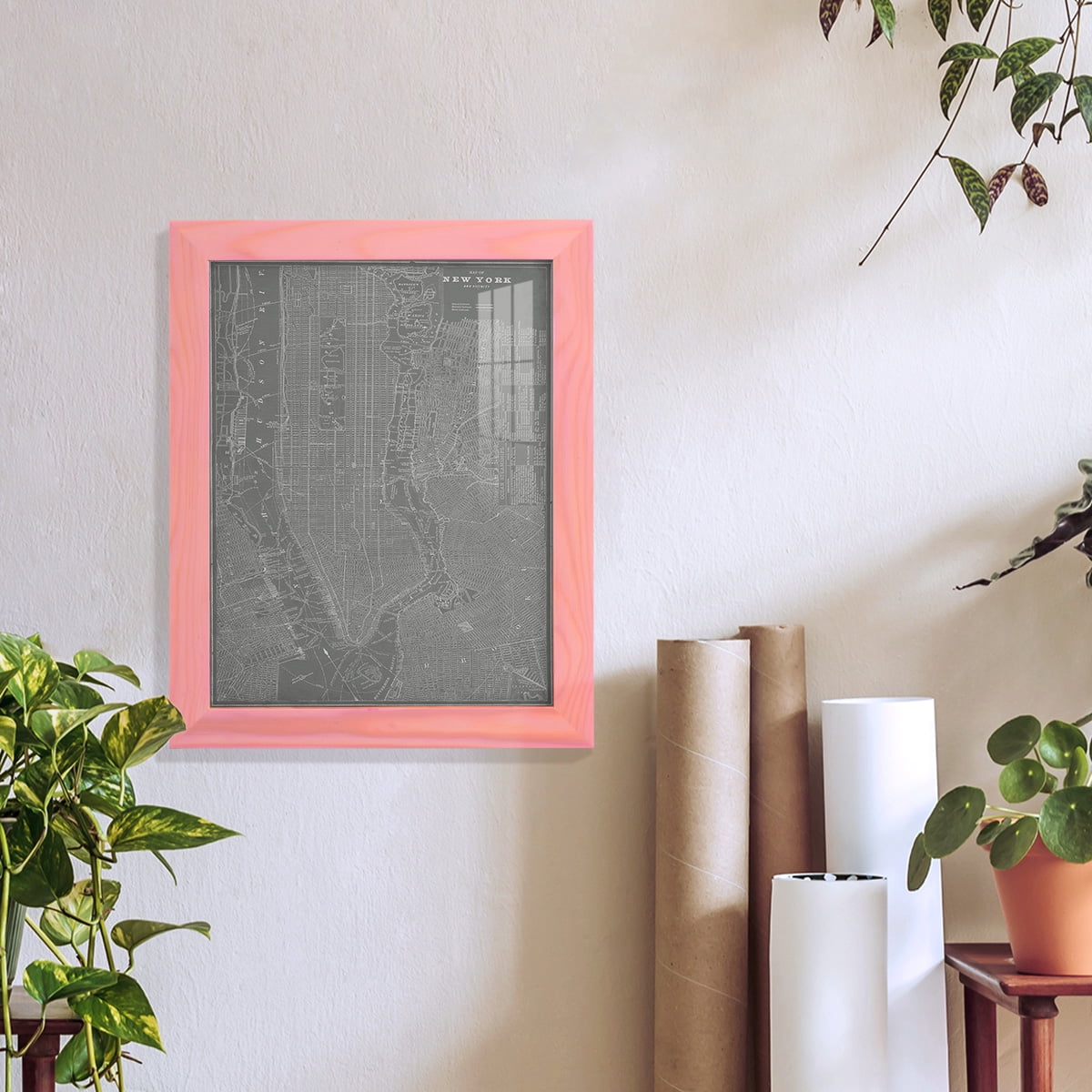 City Map of New York -Framed Print w/glass-Sunset Pink