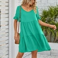 thumbnail image 4 of White Engagement Dresses For Women, Casual Summer V Neck Ruffle Short Sleeves Pleated Dress Loose Midi Graduation Dress Red Bridesmaid Women Dresses 2025 Dresses Short Dresses (L, Green) ZMTing, 4 of 5