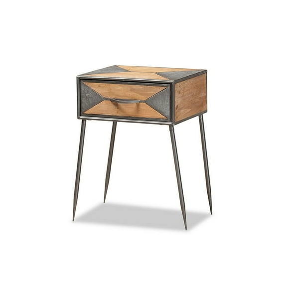 Baxton Studio Laurel Rustic Industrial Antique Grey Finished Metal and Whitewashed Oak Brown Finished Wood 1-Drawer