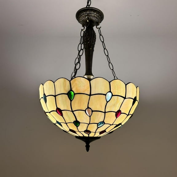 Tiffany Pendant Lights Ceiling Light Glod Stained Glass Crystal Beans LED Bulbs Included for Dining Room Living Room 16"W*16"D*60"H