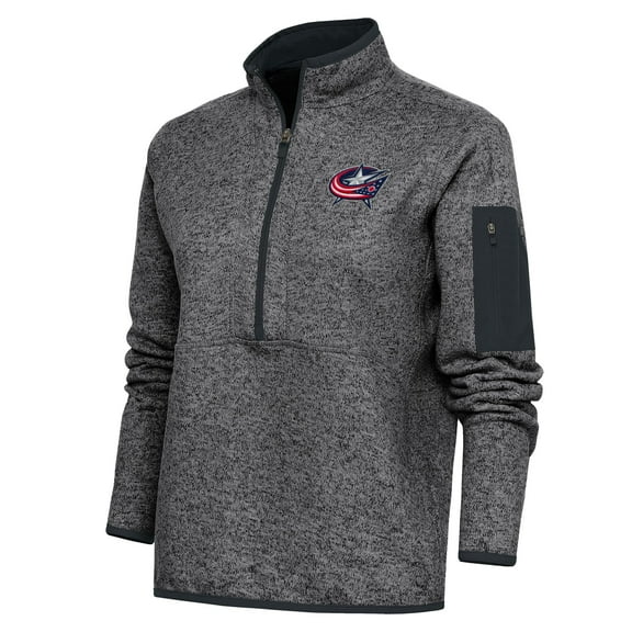 Women's Antigua Heather Charcoal Columbus Blue Jackets Team Logo Fortune Quarter-Zip Jacket