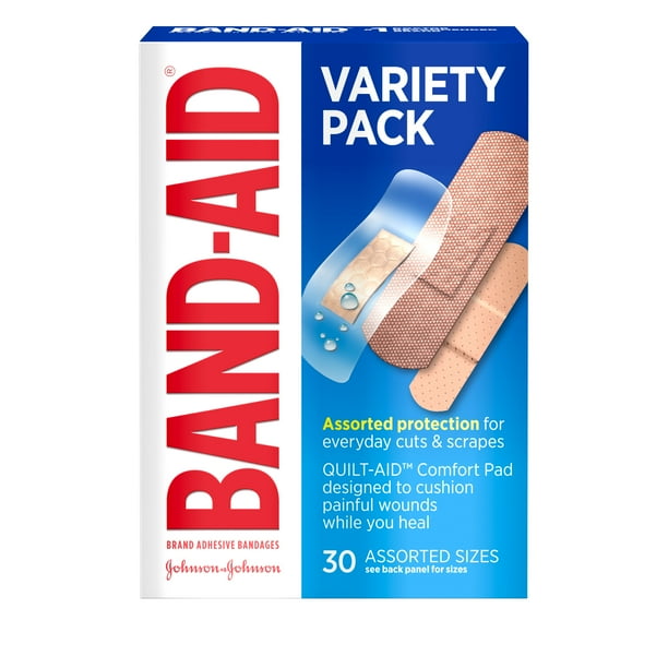 BandAid Brand Adhesive Bandage Family Variety Pack, Assorted Sizes, 30
