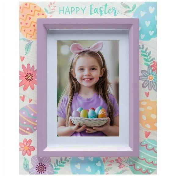 Fine Photo Gifts Happy Easter Flower & Eggs 4" x 6' or 5" x 7" Wood Picture Frame