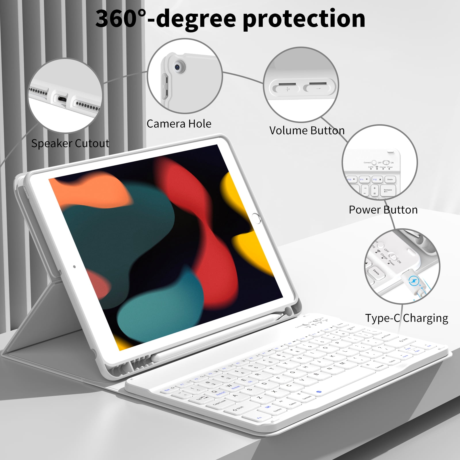 SZPSGC Keyboard Case for ipad 10.2" 9th/8th/7th Gen,Wireless Magnetic Detachable Keyboard for iPad 9th/8th/7th, with Built-in Pencil Holder, Gray