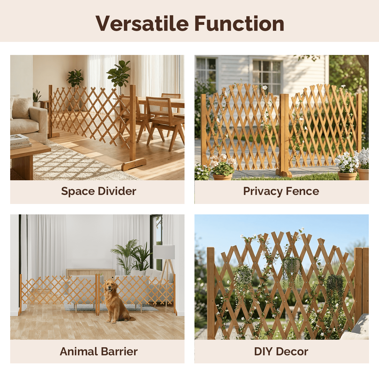 Expandable Wooden Garden Trellis 13" to 81" Wide 36" High Decorative Diamond Pattern Fence Panel for Climbing Plants Garden Yard Privacy Screen Pet Barrier