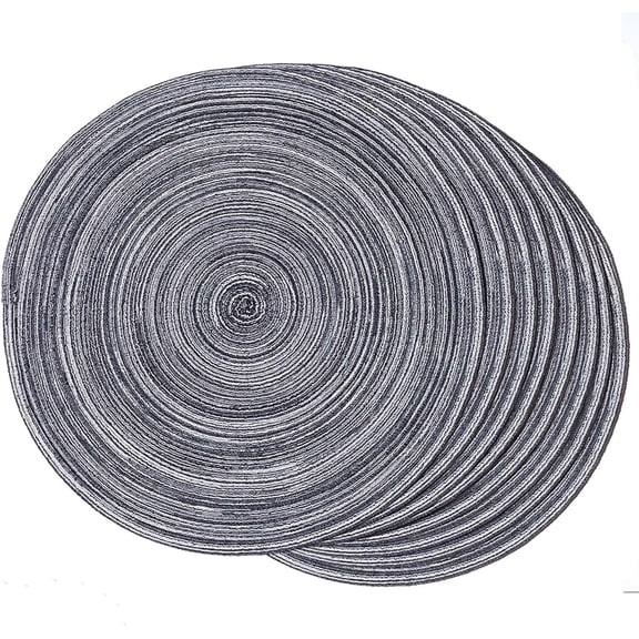 Round Braided Placemats Set of 8 Place mats for Dining Tables Woven Heat Resistant Table Mats 15 inch for Fall (E Brown, 8pcs)